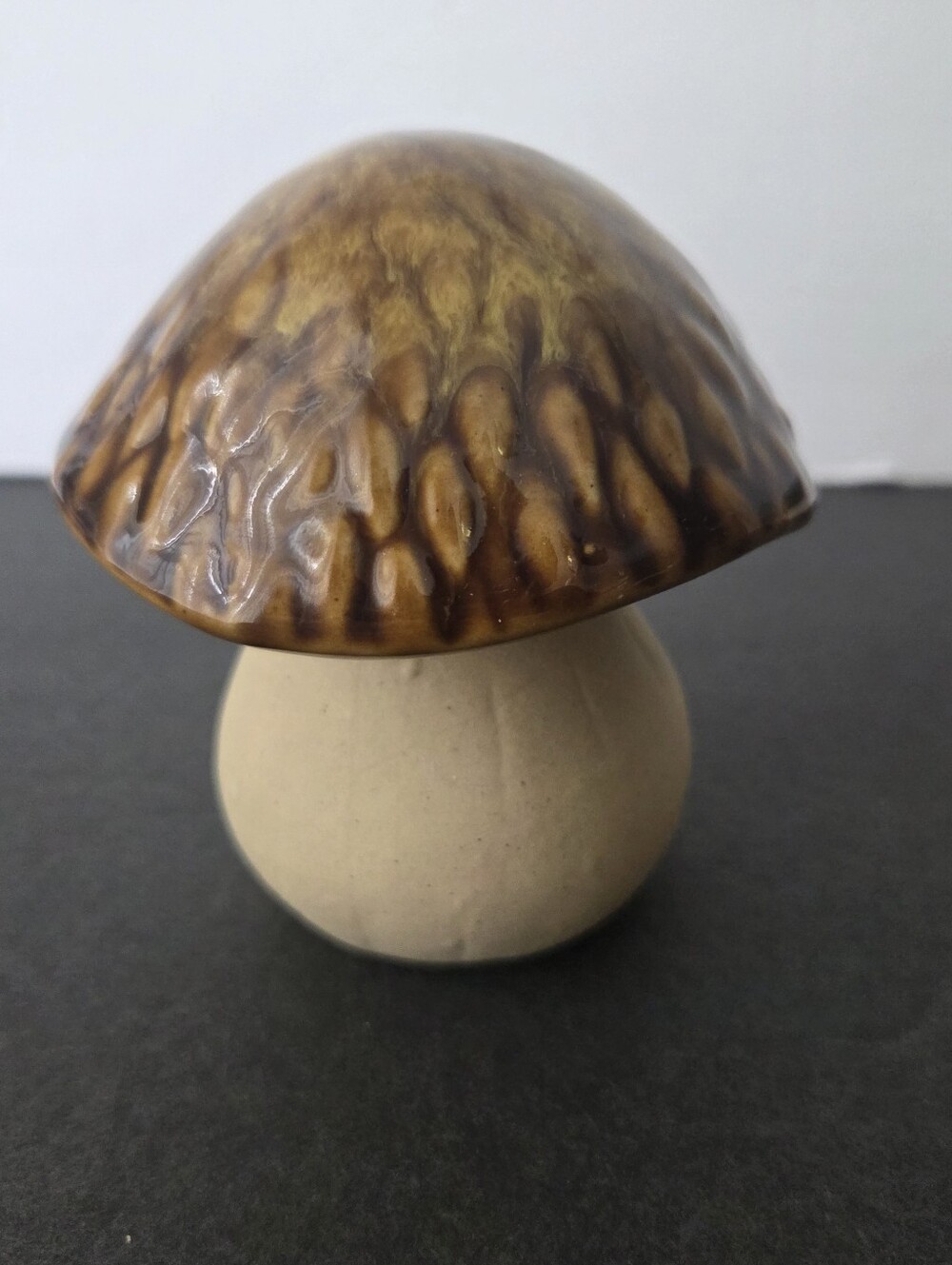 Vintage Style Ceramic Mushroom Figurine Brown Glazed Cottagecore Fairy Decor